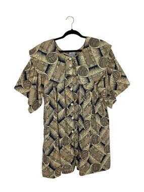 African Village Womens One Size Button-Front Ruffle Kaftan Dress Abstract Cotton